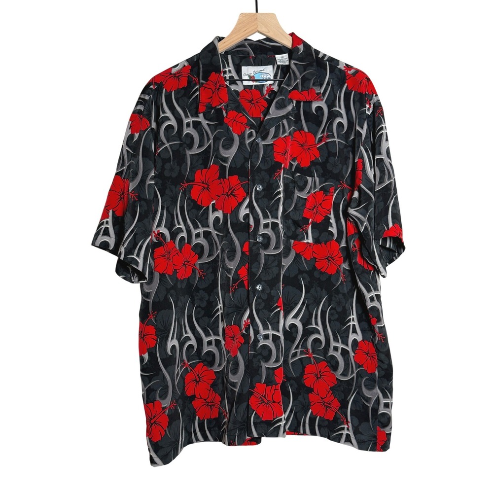 Ocean Current Mens‎ Button Up Shirt XL Gray Red Hawaiian Streetwear 90s Vacation